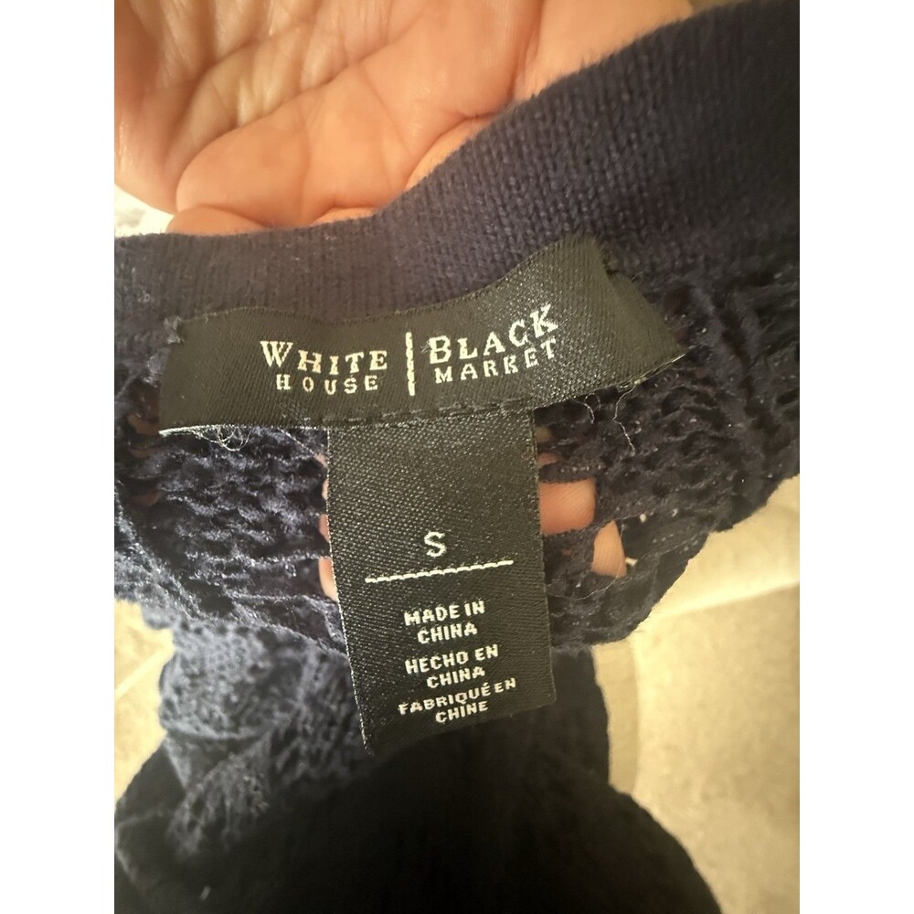 WHBM Navy Blue Jeweled Open Knit V Neck Pullover Sweater Small - Picture 8 of 9